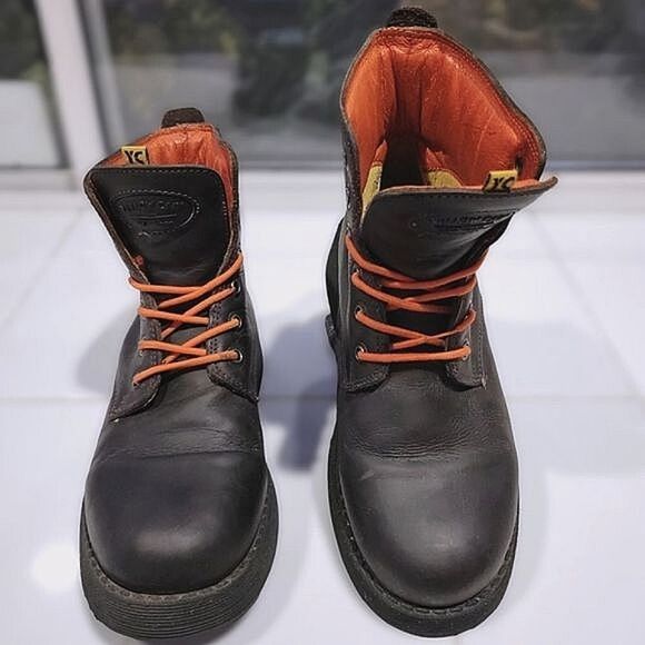 Vtg 90s Yellow Cab dark brown leather platform combat boots - Picture 1 of 15